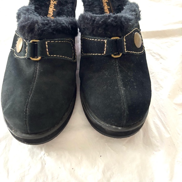 NWOT Skechers Black Suede Faux Fur Clogs VTG 90’s Rave Y2K chunky SZ 7.5 - Picture 11 of 12